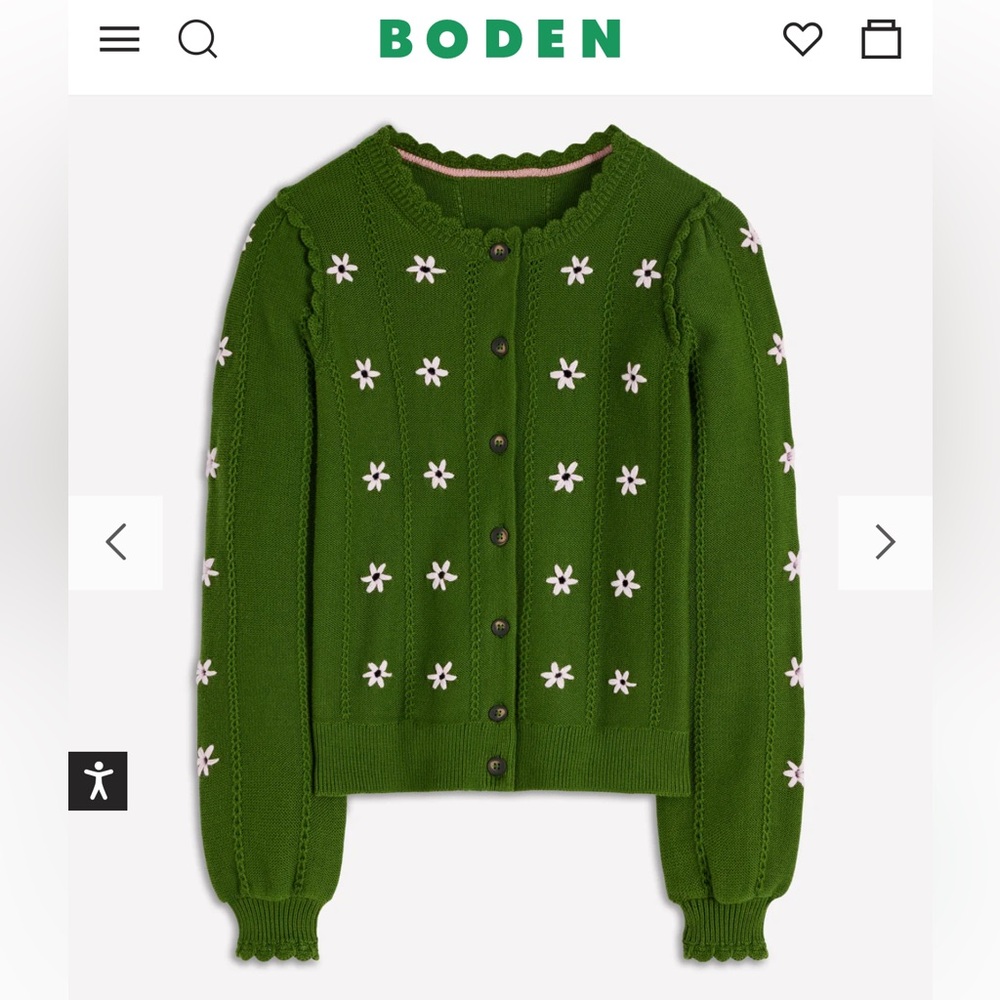 Boden Green Floral Embroidered Cardigan